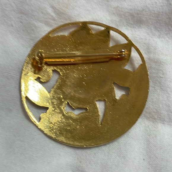 Vintagee cloisionne round blue floral large brooch pin pristine condition - Picture 2 of 4